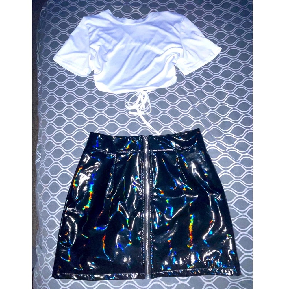 Shien crop top and faux leather mini skirt